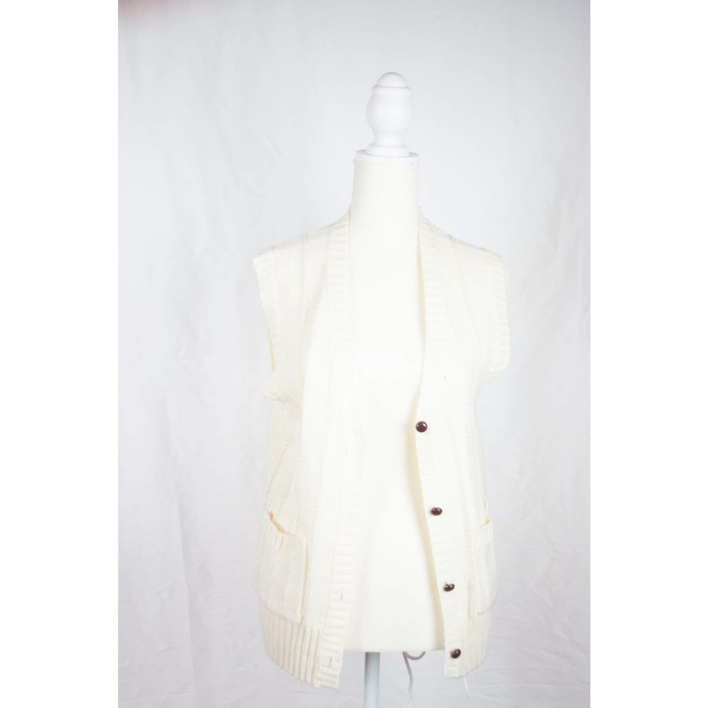 Vintage Button Down Knit Sweater Vest Ribbed with Turtleshell Buttons
